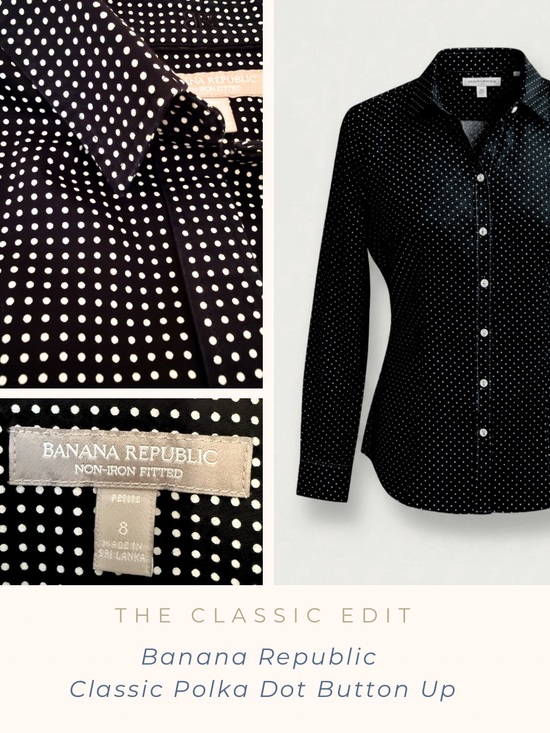 Banana Republic Tops - Banana Republic No-Iron Fitted Shirt | Black Polka Dot Button-Up